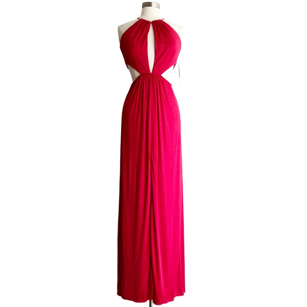 Aidan Mattox Cutout Halter Gown in Ruby Sz 8